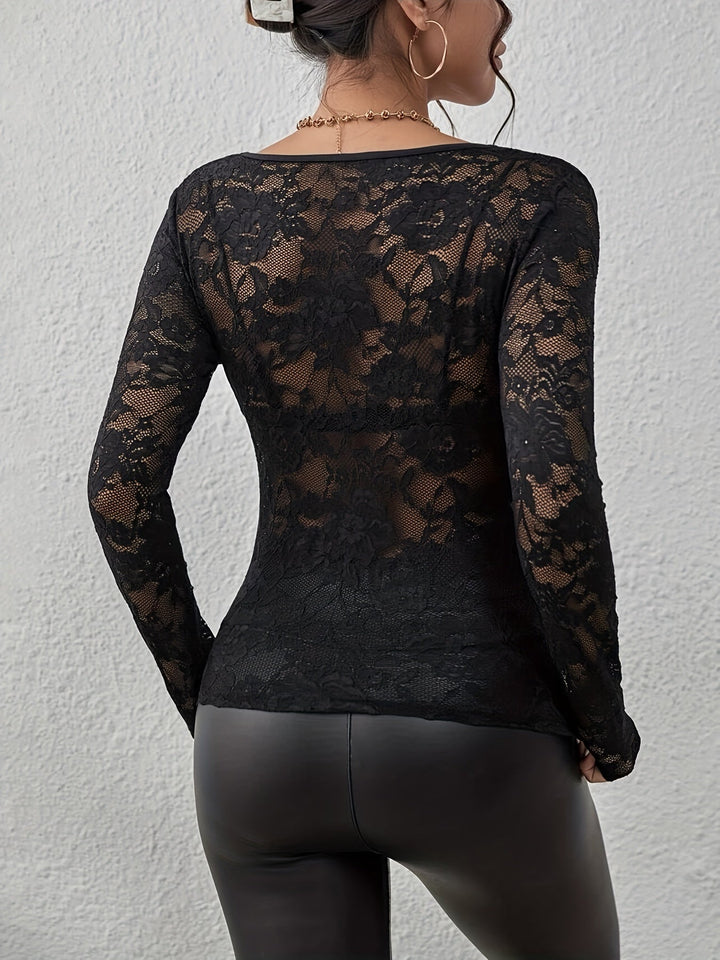 Lace Blouse with Long Sleeves and Sheer Details