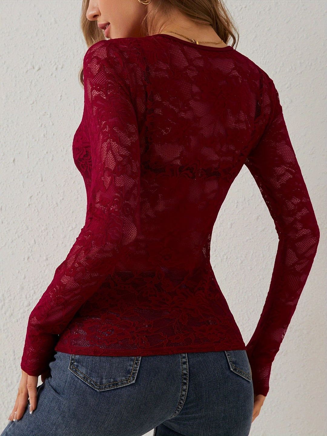 Lace Blouse with Long Sleeves and Sheer Details